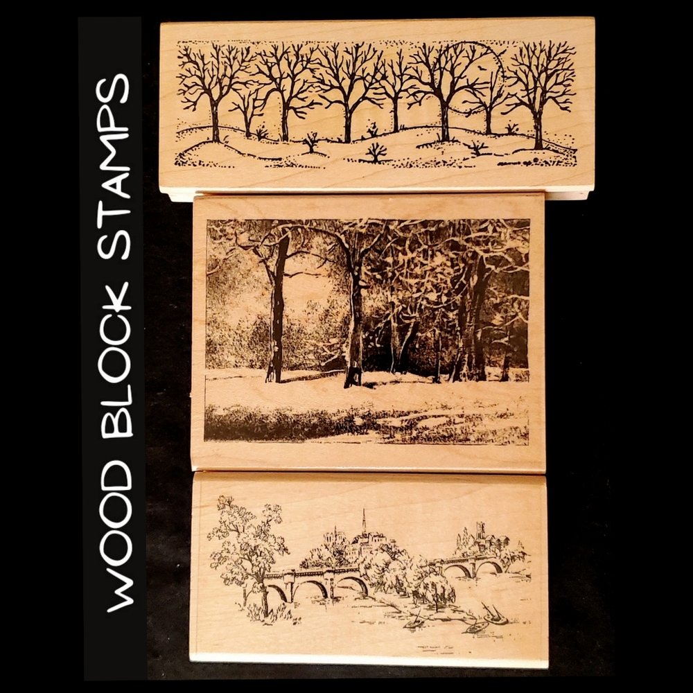 Wood Block Rubber Stamps - Pastoral Scenes